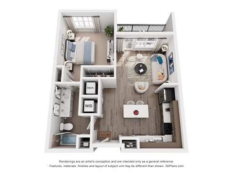 Floor plan for 1 bed, 1 bath, 731 sqft